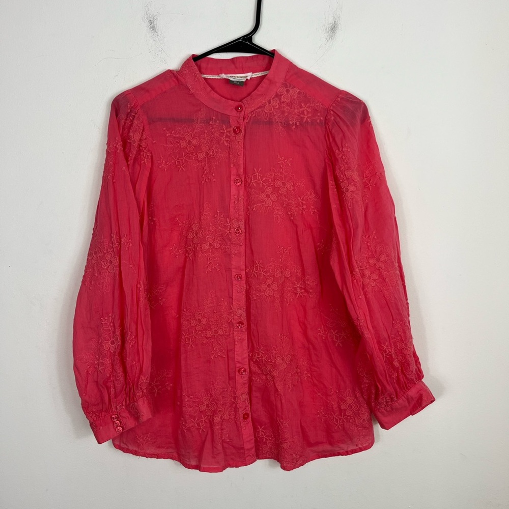 Anthropologie Pilcro Hot Pink Sheer Button Down Sz‎ M